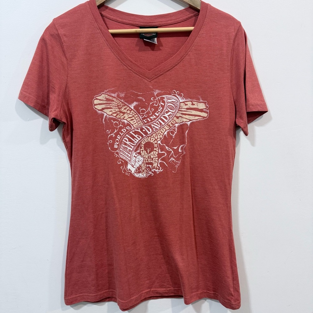 Harley-Davidson Cotton Blend World’s Finest Graphic Print Red V-Neck Top Size L